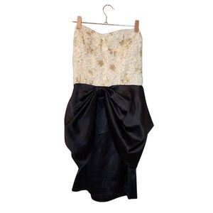 Cream and Black Floral Sequin Strapless Peplum Dress (S)